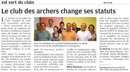 Article de la Nouvelle République, compte rendu de l'assemblée générale du club de tir à l'arc de Jaunay Clan, nouveau bureau et changement de statuts.