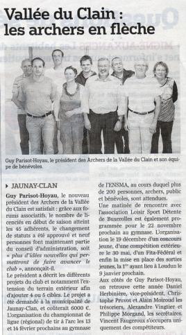 Article de Centre Presse, compte rendu de l'assemblée générale du club de tir à l'arc de Jaunay Clan et nouveau bureau.