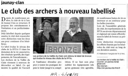 Remise du label de Bronze FFTA en novembre 2013