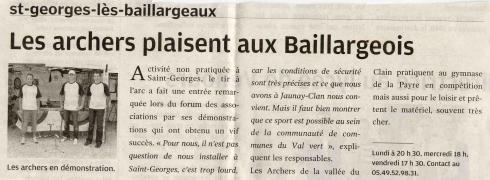 Article de la Nouvelle République, participation des archers de la vallée du clain au forum des associations de Saint Georges les Baillargeaux.