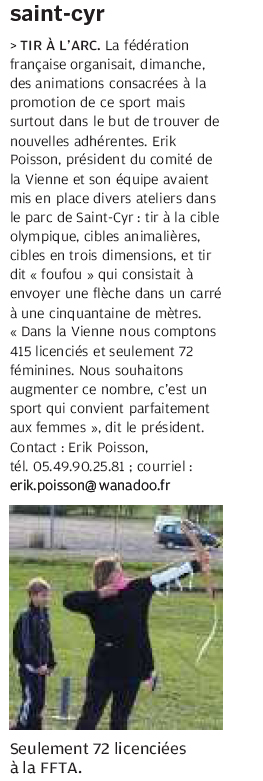 Article de la Nouvelle République, compte rendu de la journée de la femme qui a eut lieue au Parc de Saint Cyr dans la Vienne.